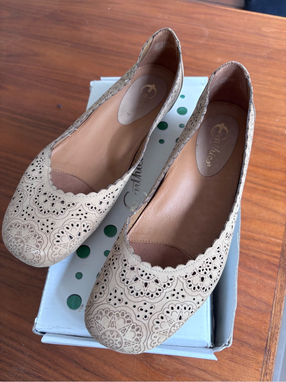 Earthies Beige Laser-Cut Ballet Flats